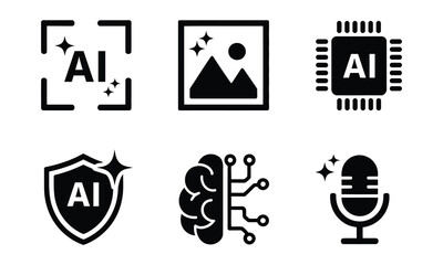 Fototapeta premium Modern artificial intelligence icons set with technology symbols