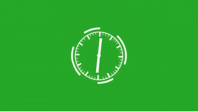 Animated clock counting down on a green screen background for time-related concepts