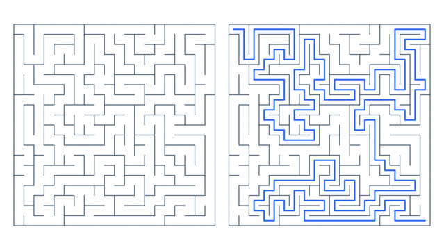 Intricate maze challenge with answer path