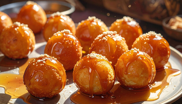 Golden honey glazed dessert balls