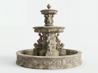 Fototapeta premium Vintage Decorative Stone Fountain Carved Details Garden Water Feature Isolated