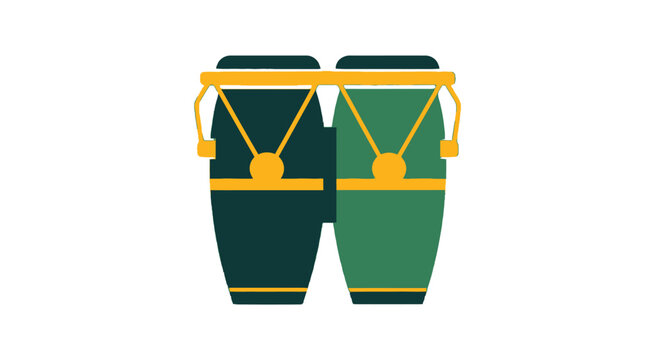 Illustrated Green Bongo Conga Drums with Golden Hardware.