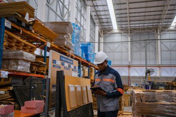Fototapeta premium Factory Worker Using Digital Tablet at Production Control Board