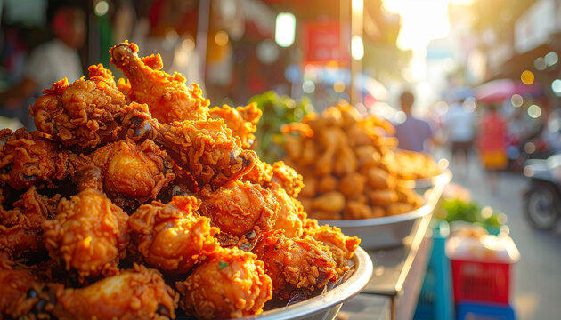 Crispy golden chicken street market