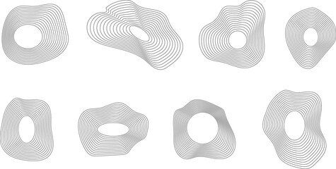 Abstract topographic map contour lines vector set, minimalist black organic wavy blend shapes isolated on white background for graphic design elements. © MdAbdul