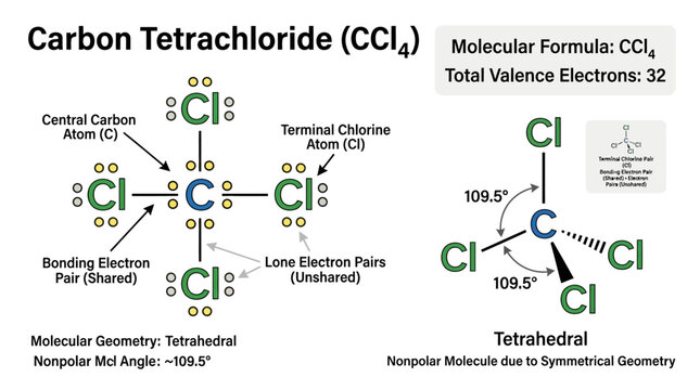Carbon Tetrachloride molecular structure diagram.