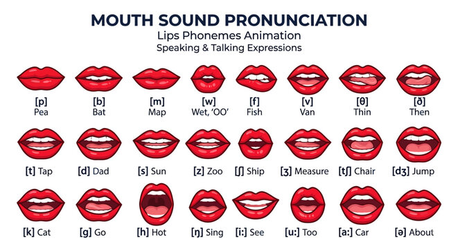 Comprehensive Vector Illustration Set of Mouth and Lip Movements for Phonetic Pronunciation and Speech Articulation Learning