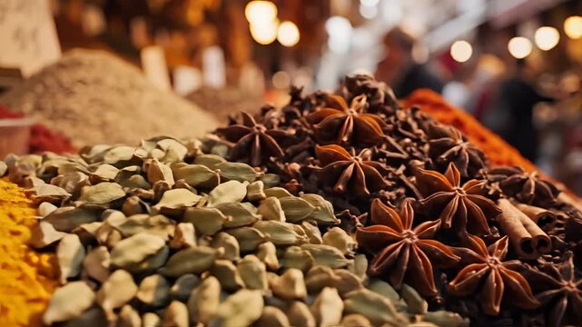 Vibrant piles of colorful spices at an outdoor market stall.