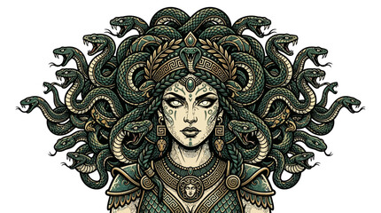 Fototapeta premium Illustration of Medusa with snakes for hair.
