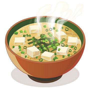 Steaming Pot of Tofu Miso Soup with Cubes and Green Scallions