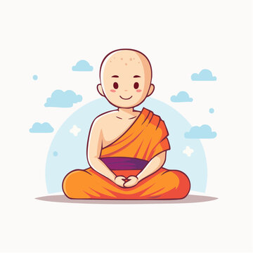 Moine en m&eacute;ditation assise, s&eacute;r&eacute;nit&eacute; et pratique spirituelle