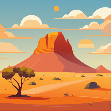 Paysage d&eacute;sertique avec mesa au soleil
