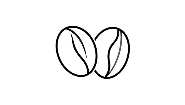 Simple line art icon of two coffee beans joined together, graphic symbol for coffee