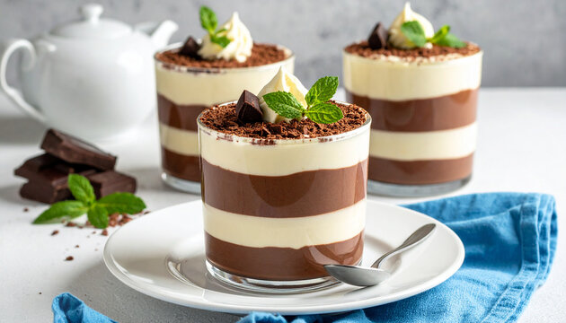 Creamy layered chocolate pudding cups