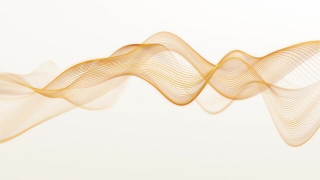 Golden transparent waveform flowing across white background. Elegant orange linear wave structure with smooth abstract motion and minimal futuristic technology design. Seamless 4K 60fps loop.