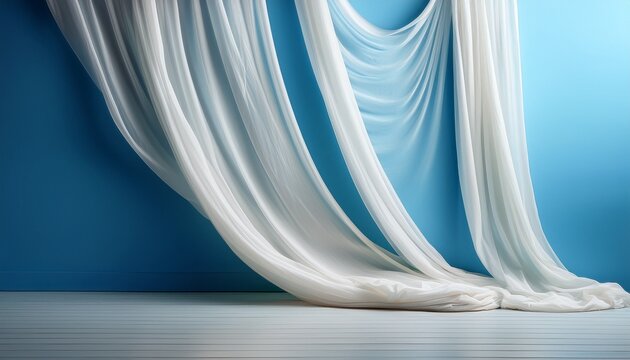 Kain Putih Tergantung Crisp White Fabric Drapes Elegantly On A Light Blue Wall Creating A Clean And Minimalist Visual Display