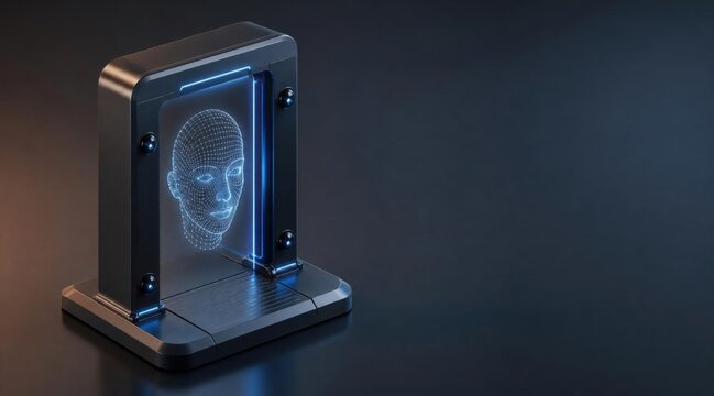 Cybersecurity AI facial recognition and deepfake detection device futuristic technology
