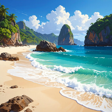 Tropical paradise bay with cliffs