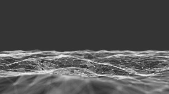 Dynamic black wave of particles. Abstract futuristic, digital wave concept. beautiful motion waving dots texture with glowing defocused particles. background. Big data visualization. 3D rendering.