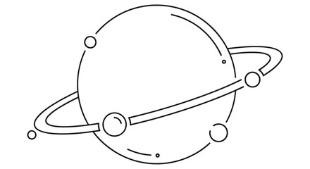 Simple line drawing depicting a planet with rings and orbiting moons © SHYFUL_STUDIO