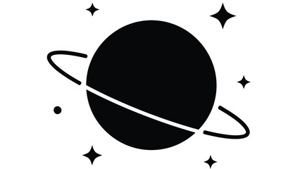 Simple black silhouette of saturn with rings and surrounding stars © SHYFUL_STUDIO