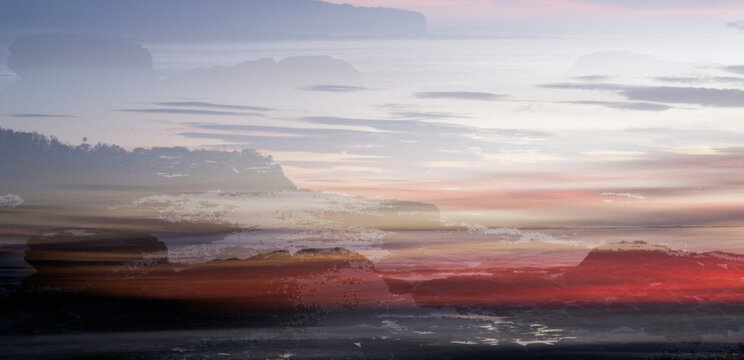Misty horizon meets glowing red waves