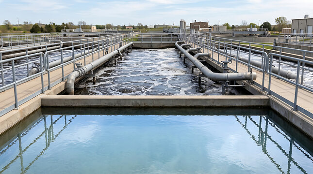 Wastewater aeration tanks treatm&hellip; isolated on a clean white background