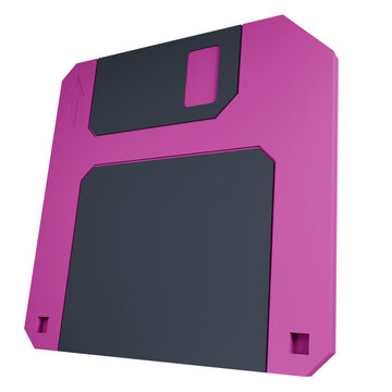 Pink and gray floppy disk on a green background.