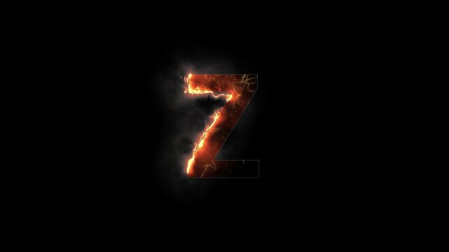 Letter Z is on fire with alpha channel, fire letters and alphabet with transparent background, the letter is burning