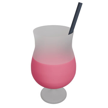 Pink cocktail in a hurricane glass with a straw.
