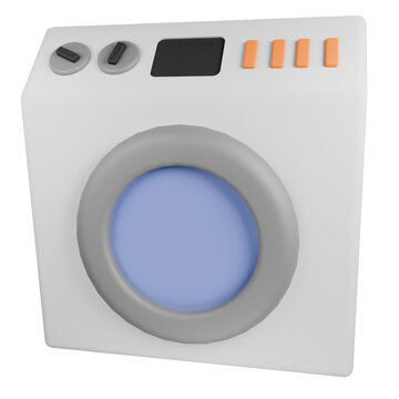 Modern white washing machine with a gray door and blue interior.