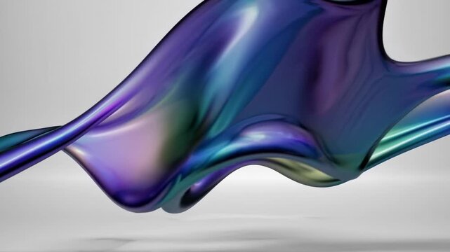 Flowing abstract liquid wave in shades of blue, green, and purple creates a smooth transition across three frames, showcasing dynamic movement against a light background