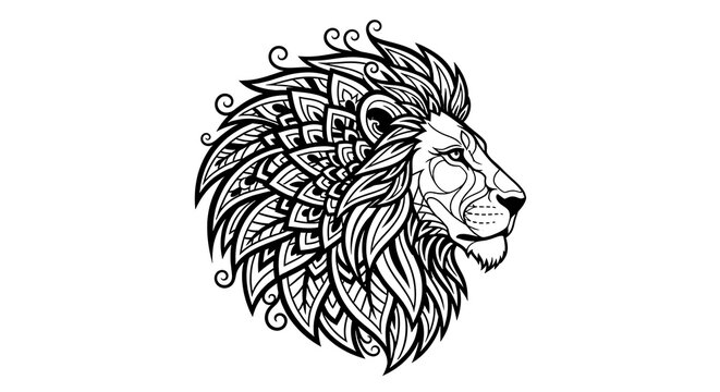 Black and white lion head with tribal mane