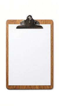 Blank white paper on a wooden clipboard