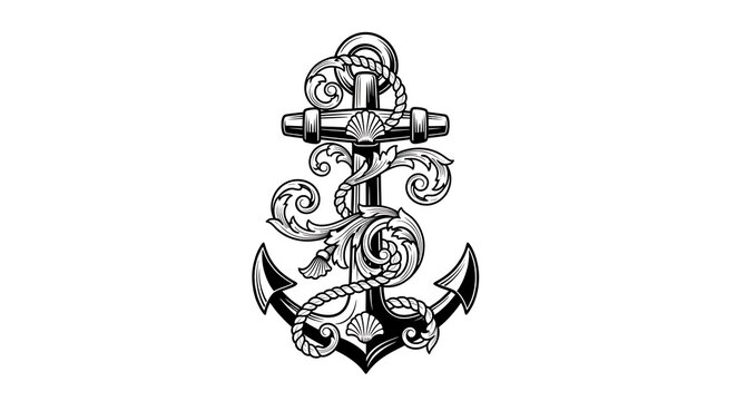 Ornate anchor with rope and sea shells