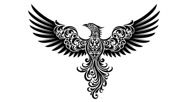 Black phoenix bird with tribal tattoo design