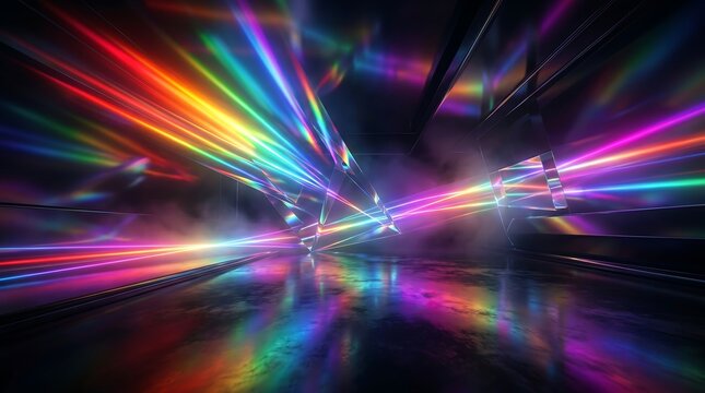 Prismatic light spectrum refraction effect with spectrum refraction abstract reflection background multicolor transmission futuristic contrast illumination radiance spectroscopy