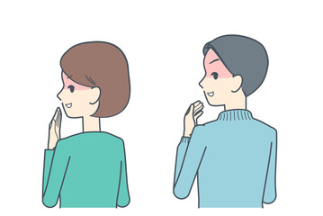Obraz premium 背後から振り返り、嘲笑う若い男女のイラスト