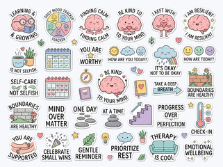 Naklejka premium Mental Health Self Care Stickers.