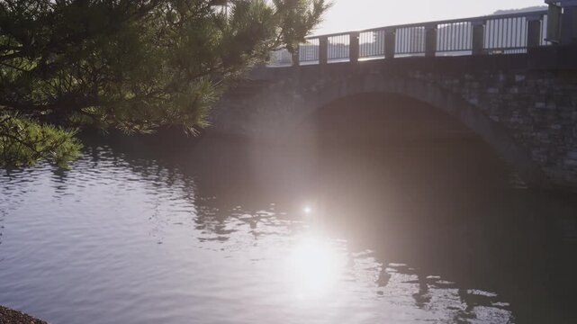 Morning Light Reflected on the Water with Shin-Furobashi Bridge in Wakanoura &ndash; Japan Heritage, Wakayama City, Japan　日本遺産・和歌の浦「水面に反射する朝の光と新不老橋」和歌山県和歌山市