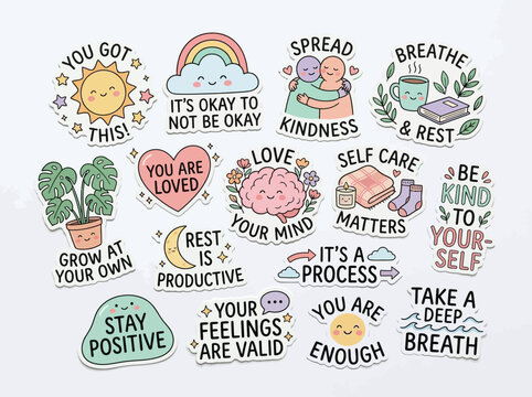 Colorful motivational phrases stickers set.