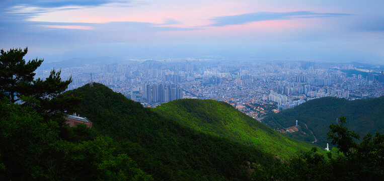 Daegu City sunset skyline and Apsan Mountain landscape in Gyeongsangbuk‑do, South Korea