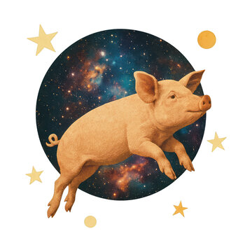 PNG Pig floating in cosmic space