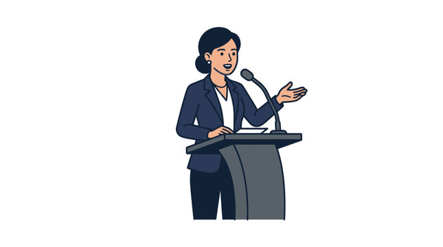 Businesswoman delivering speech at a podium microphone.