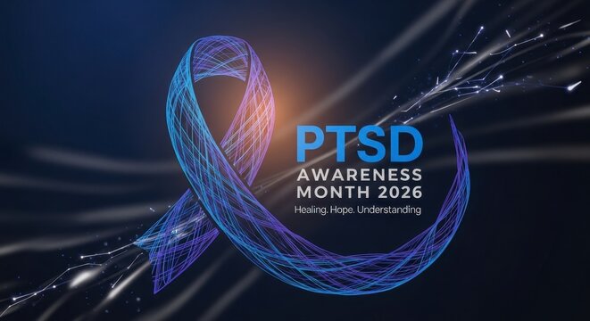 PTSD Awareness Ribbon Digital Art with Abstract Background
