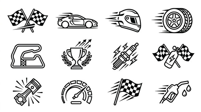 Motorsport and Racing Vehicle Icons Set