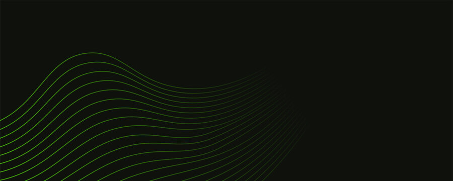 A sleek and modern digital waveform graphic with neon green lines on a black background