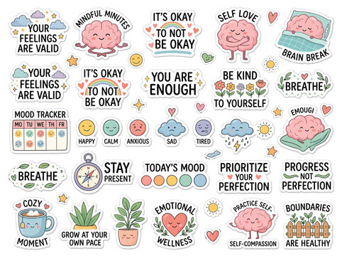 Mental Health Self Care Stickers.