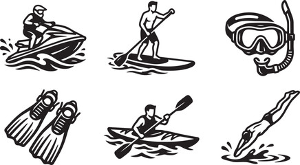 Water Sports and Aquatic Activities Icons Set. © Joy