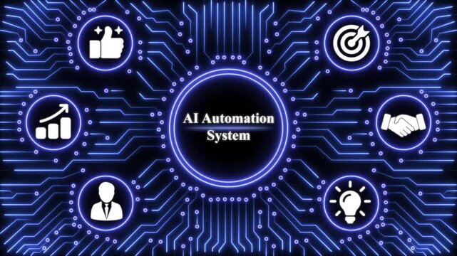 Ai automation system with glowing blue circuitry background